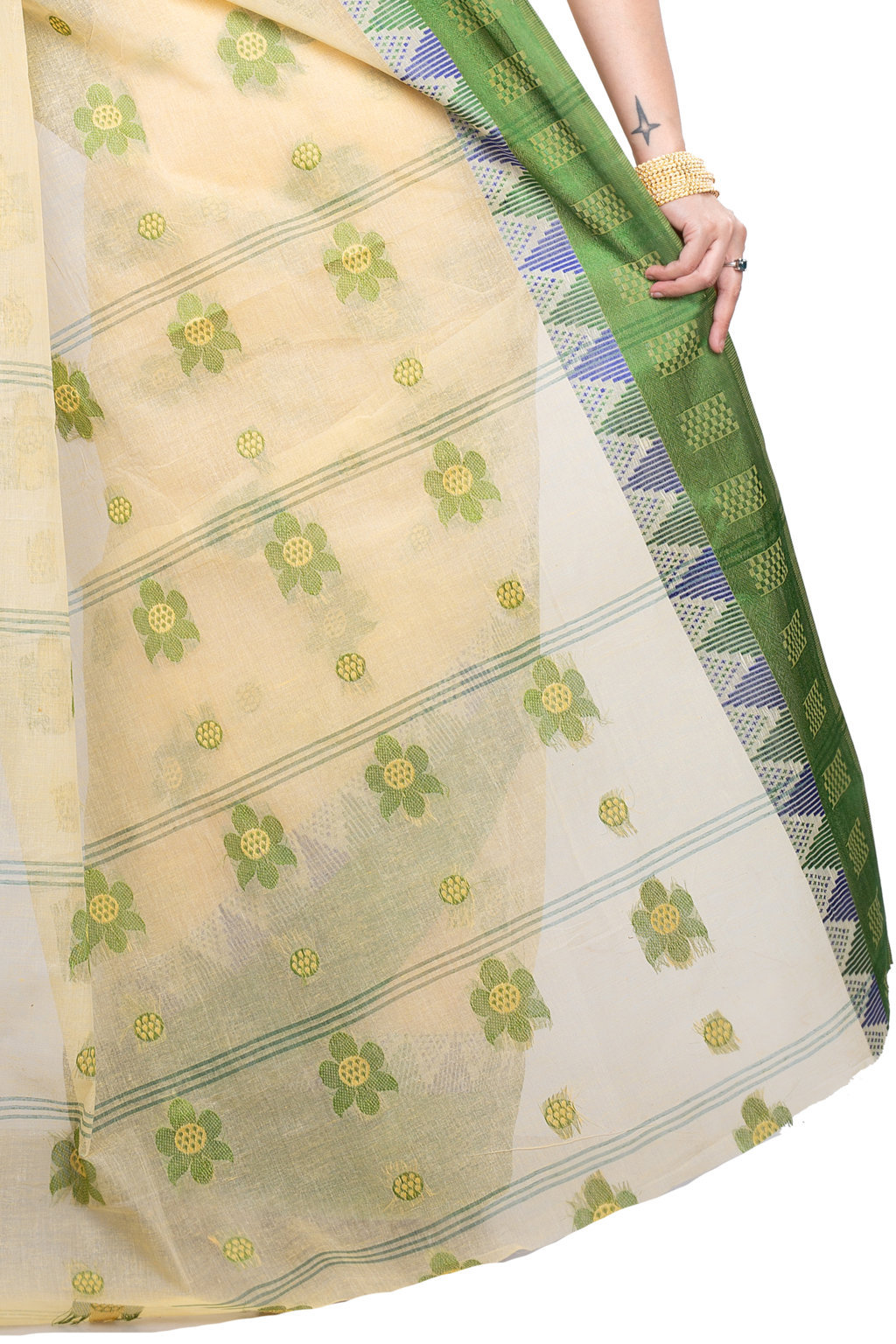 Green Pure Cotton Palasful Tant Saree (896)